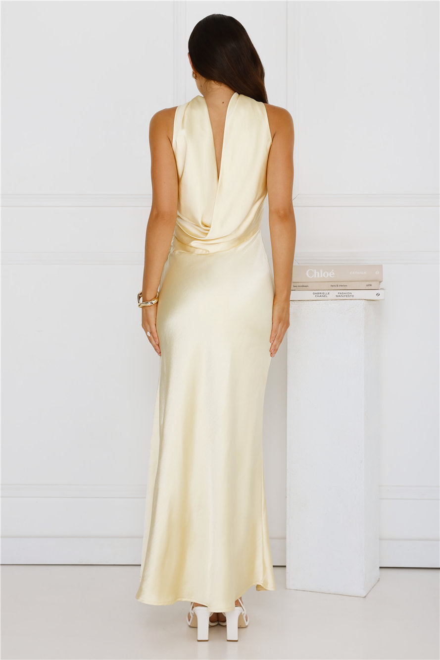 Back view satin maxi dress yellow