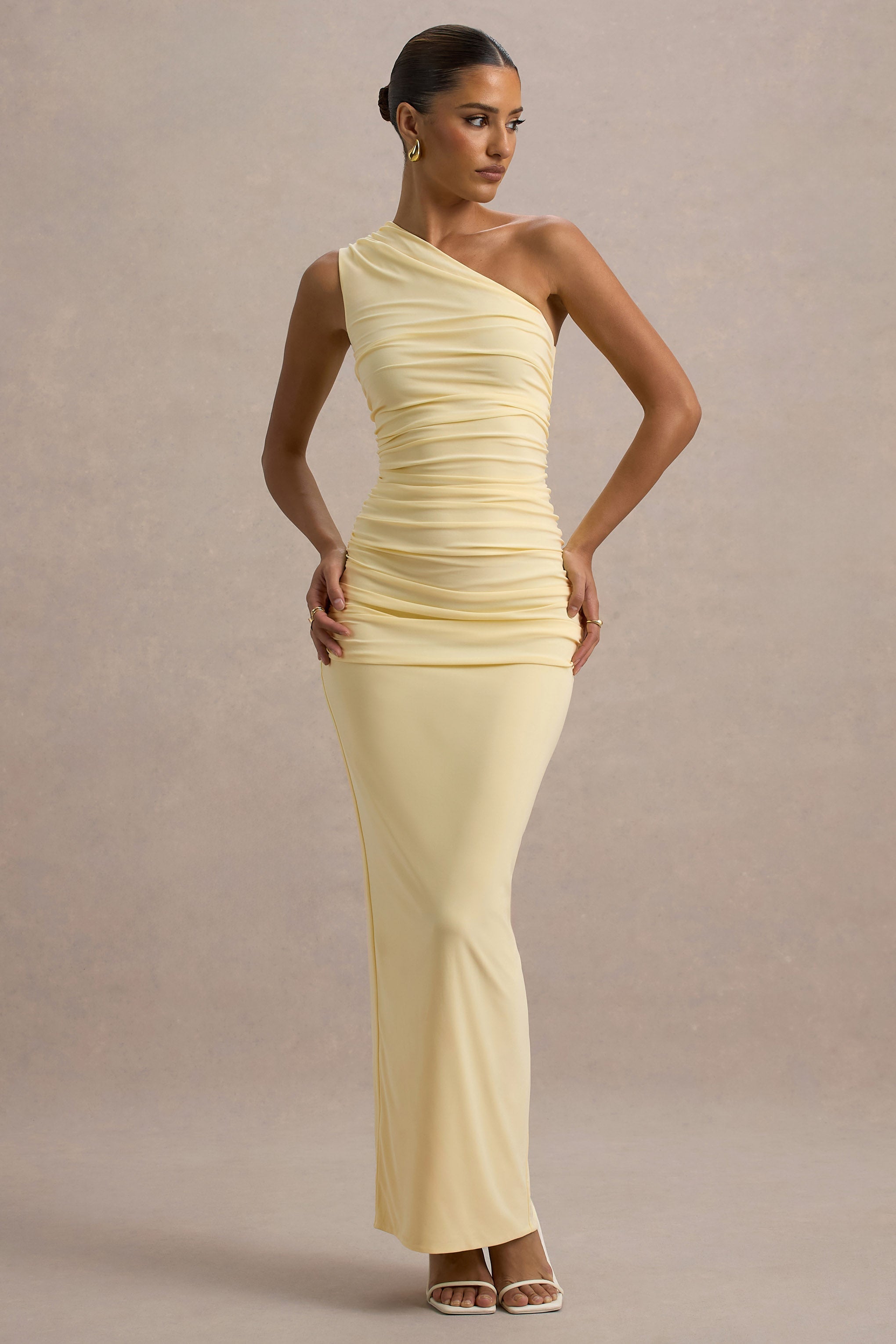 Elegant evening yellow maxi dress UK boutique