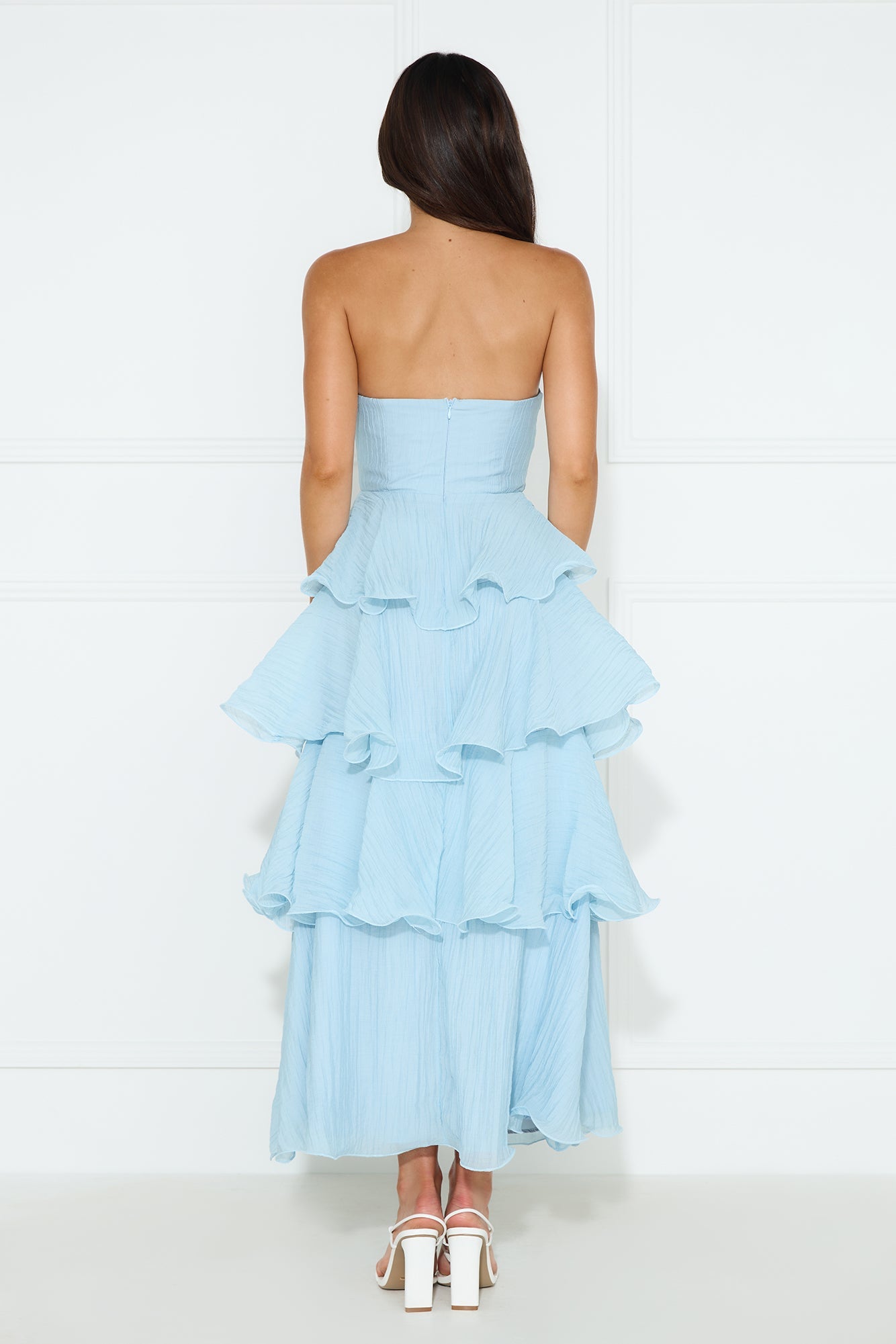 back view of elegant layered summer dress