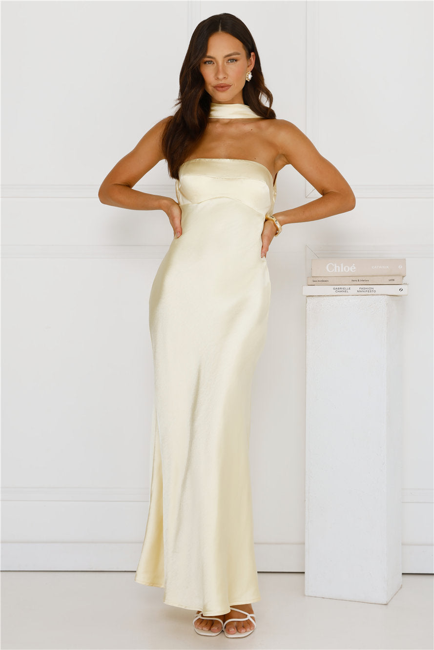 Chic evening yellow maxi dress perfect for weddings and events